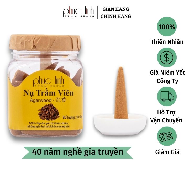 Nụ Trầm Hương Nguyên Chất PHÚC LINH Viên Nhỏ | Viên Lớn | Viên Sen Cao Cấp - Đốt Thơm Xông Nhà, Cúng, Phong Thủy