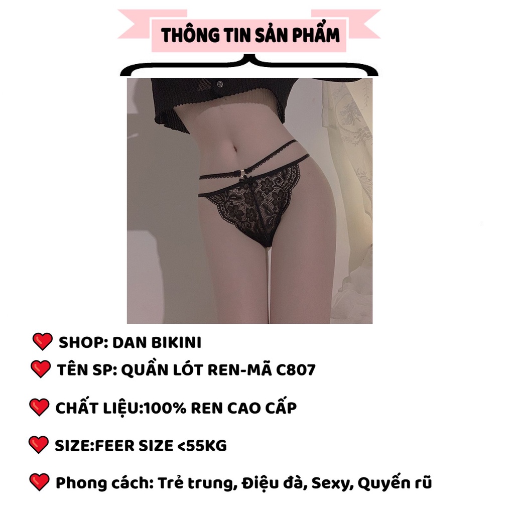 Quần Lót Nữ Ren Sexy thiết kế thoáng mát dây đan hông phối họa tiết MÃ C807