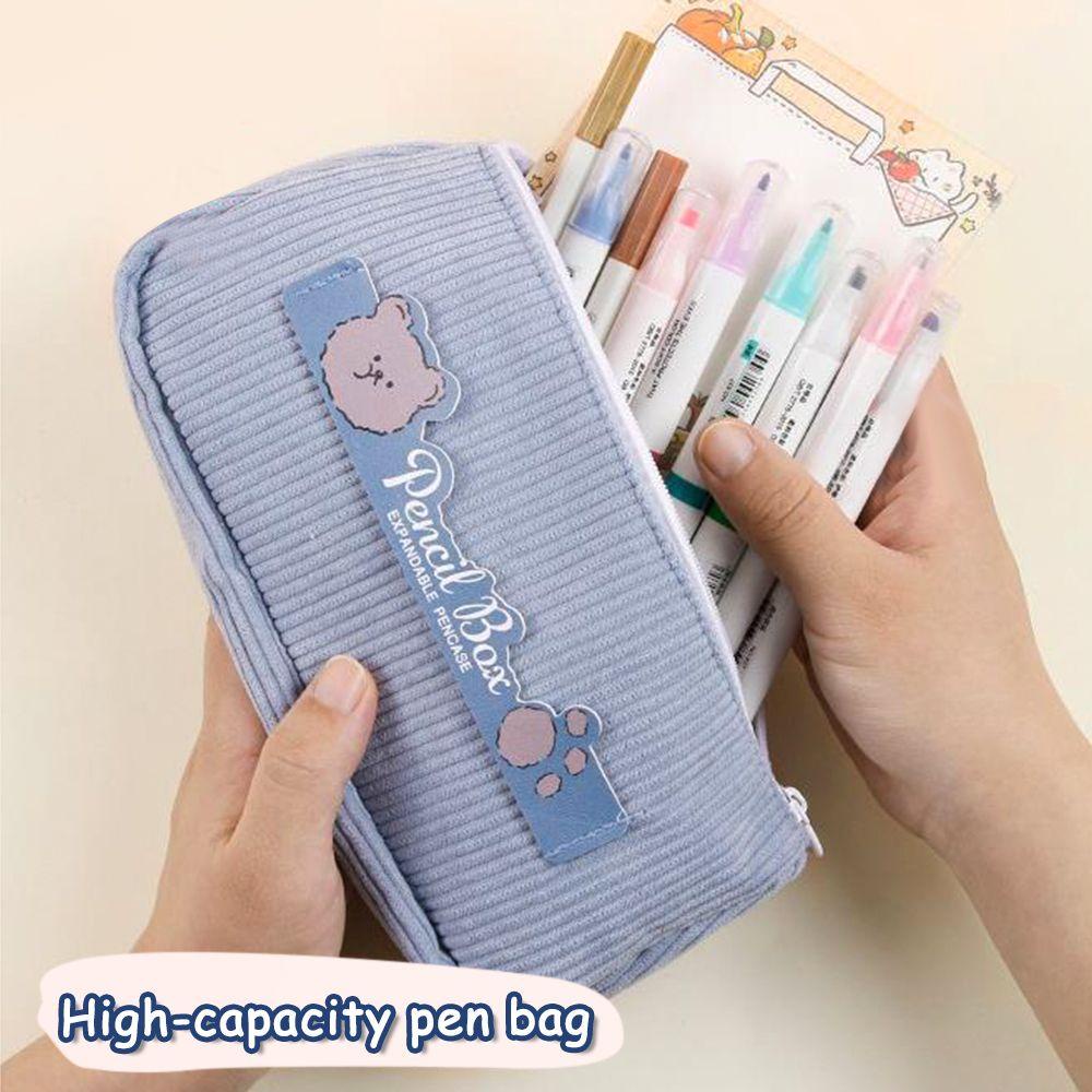 UUMIR Túi Đựng Bút Bằng Vải Nhung Kẻ Dễ Thương