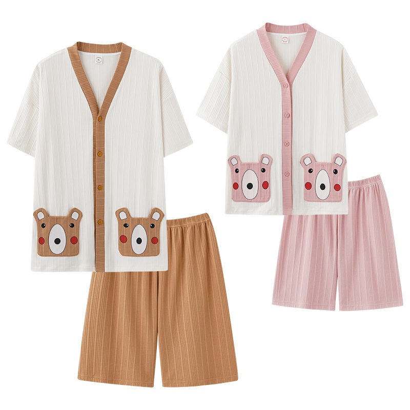 Bộ Đồ Ngủ cotton Tay Ngắn Dáng Rộng Phong Cách kimono Dành Cho Nam Và Nữ