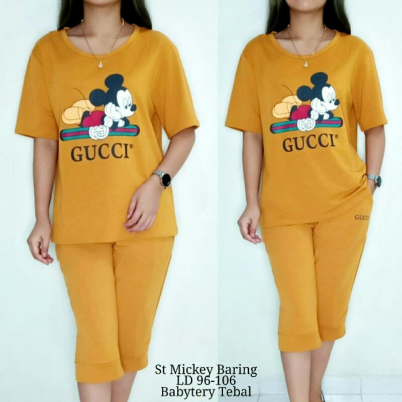 Set Áo Thun In Hình Chuột Mickey + Quần Gucci Xinh Xắn Cho Bé