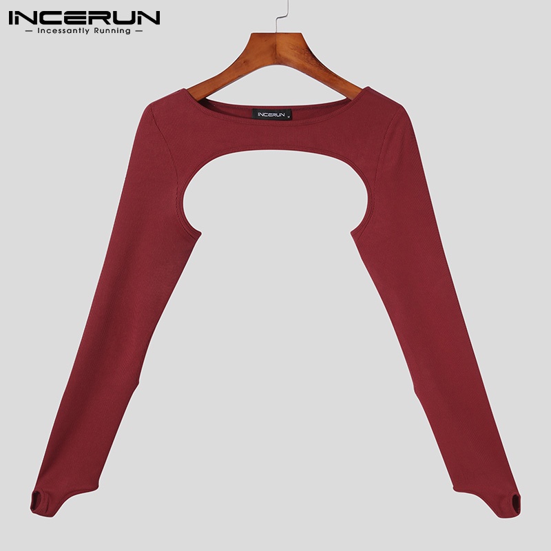 Set 2 món INCERUN gồm áo croptop tay dài và áo ba lỗ màu trơn thời trang dành cho bạn nam