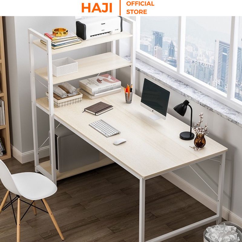 Bàn làm việc có kệ sách HAJI khung sắt chống gỉ chắc chắn C12