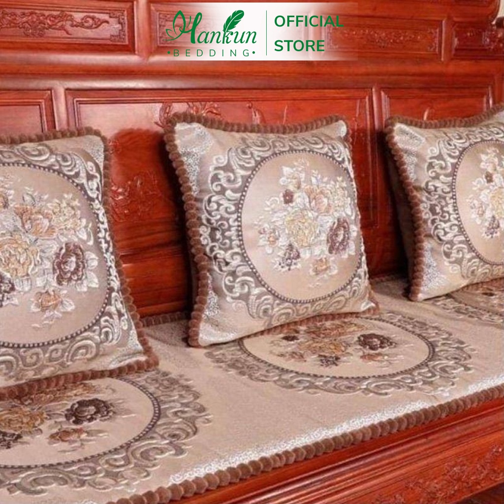 Bộ thảm trải đệm ghế gỗ Hankun lót ghế sofa họa tiết sang trọng kích thước 1m7, 1m8, 2m, 2m2