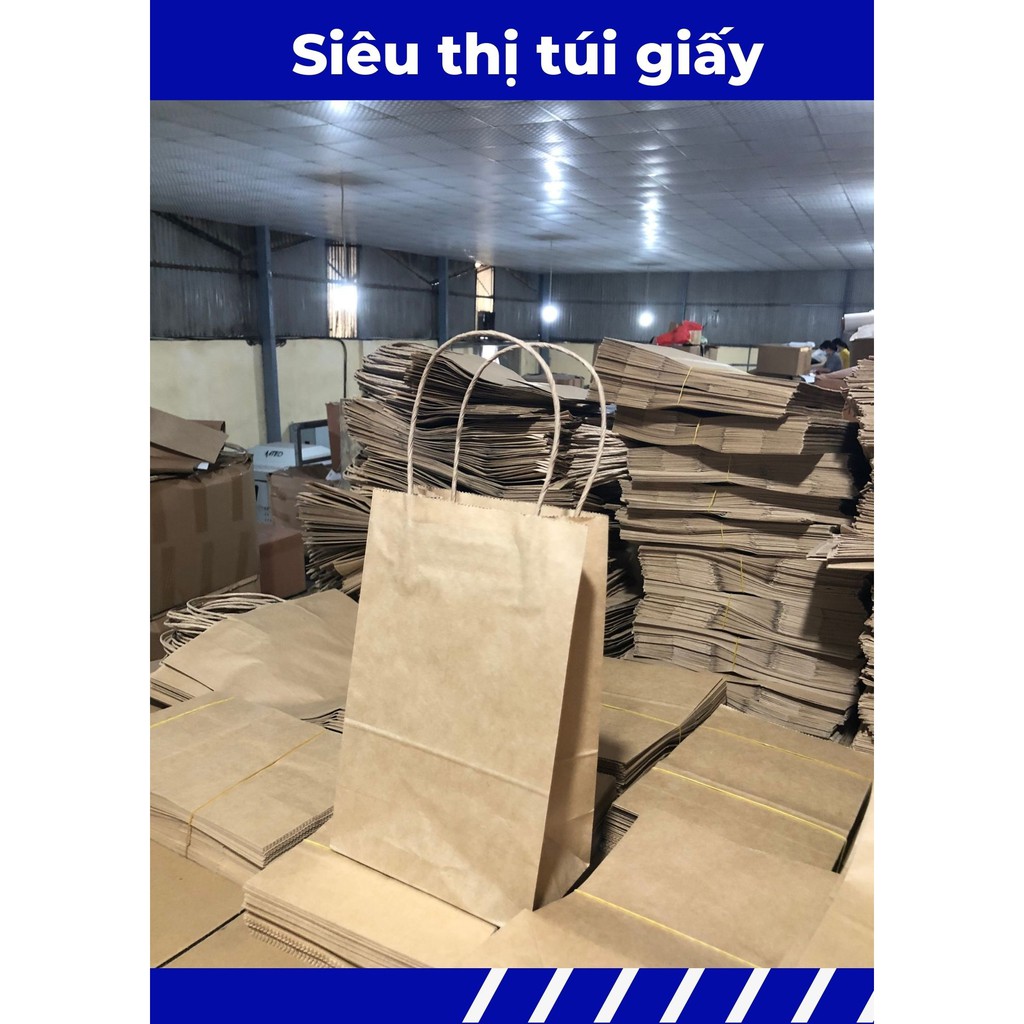 COMBO 10 CHIẾC TÚI GIẤY KRAFT XI MĂNG S1: 15.5x9x25 cm CÓ QUAI ( ẢNH THẬT SHOP TỰ CHỤP)