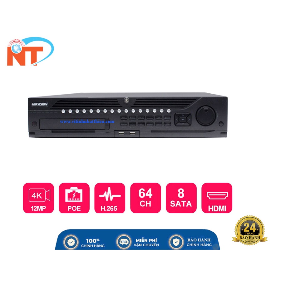 ĐẦU GHI CAMERA IP 64 KÊNH HIKVISION DS9664NII8, 8 SATA HDD, HDMI, VGA,ESATA FREE DDNS