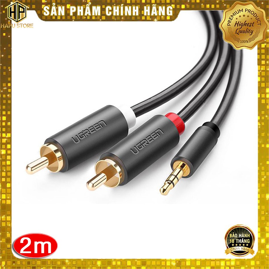 Cáp chuyển 3.5mm sang 2 đầu hoa sen RCA Ugreen 10510 dài 2m chính hãng - Hapustore