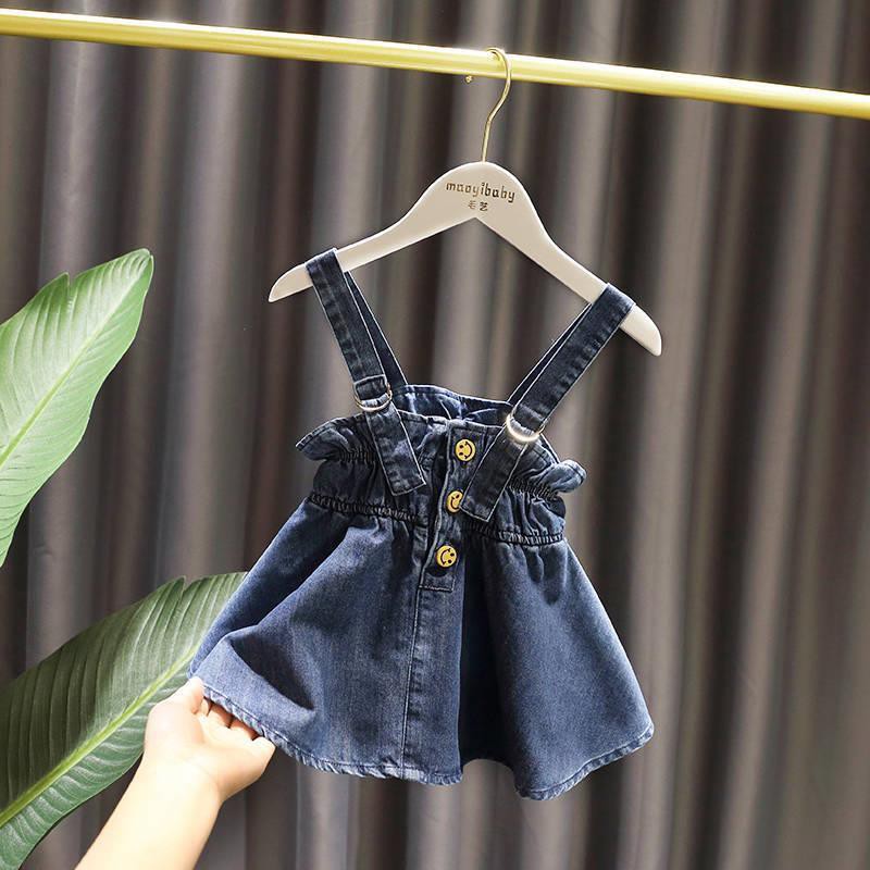 Set áo và đầm denim phối nơ hai món thời trang Hàn Quốc 2020 cho bé gái