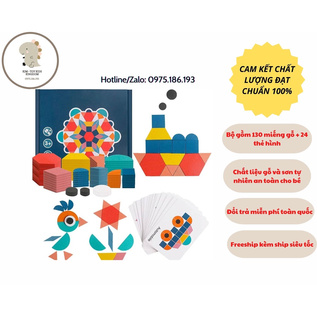 Ghép hình Pattern Block Montessori 155 chi tiết cho bé sáng tạo - Đồ chơi ghép hình Tangram