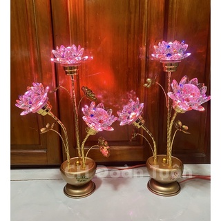 MỘT CẶP ĐÈN BÌNH BÔNG PHA LÊ 3 BÔNG VÀ 5 BÔNG SEN