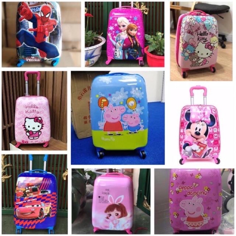 Vali kéo elsa và Anna xanh cùng các bạn, vali trẻ em 4 bánh xe xoay 360 độ, size 18 inch