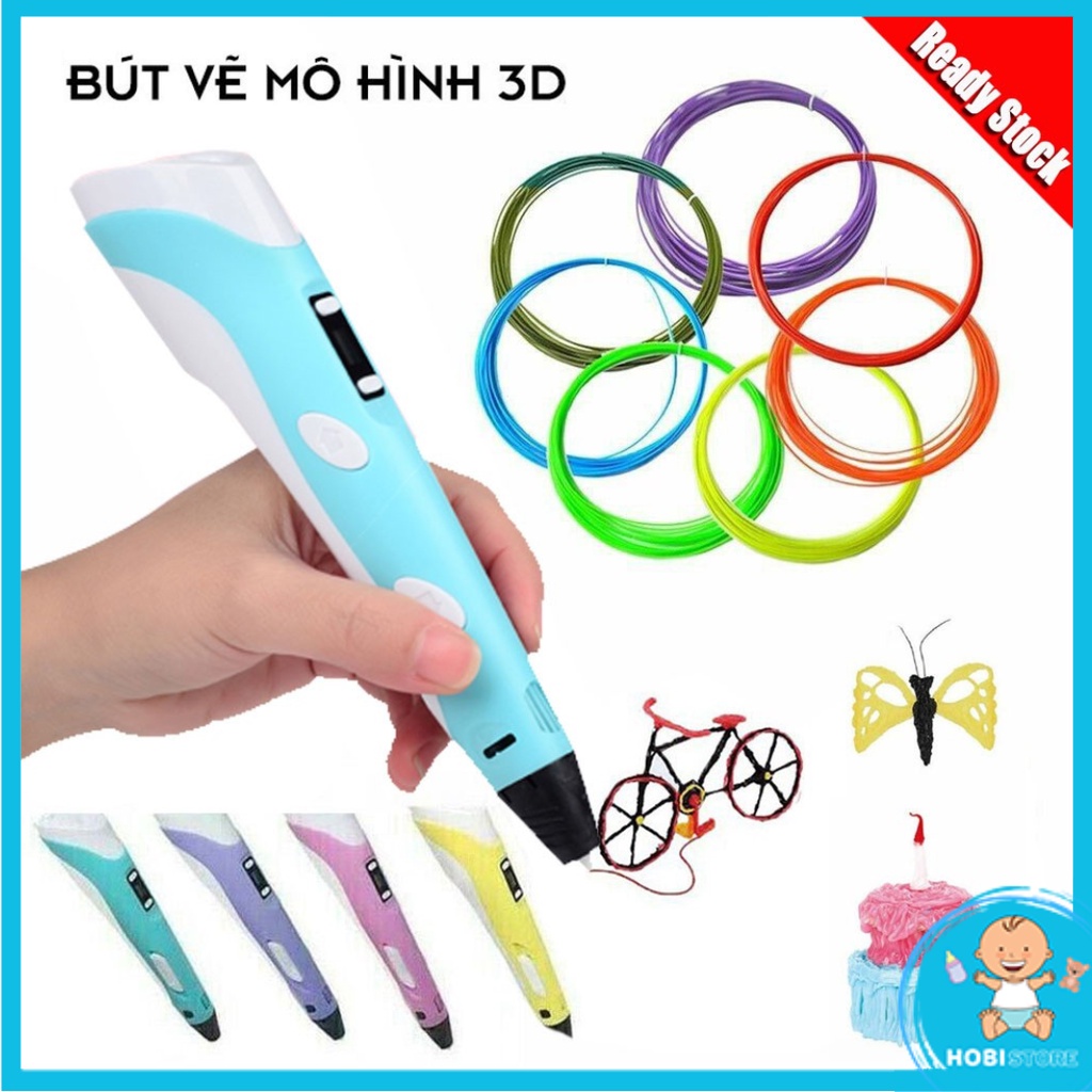 Combo bút vẽ 3D kèm Bộ Sạc Chuẩn Có Bảo Hành và sợi tạo mô hình 3 chiều độc đáo sáng tạo, in hình 3D