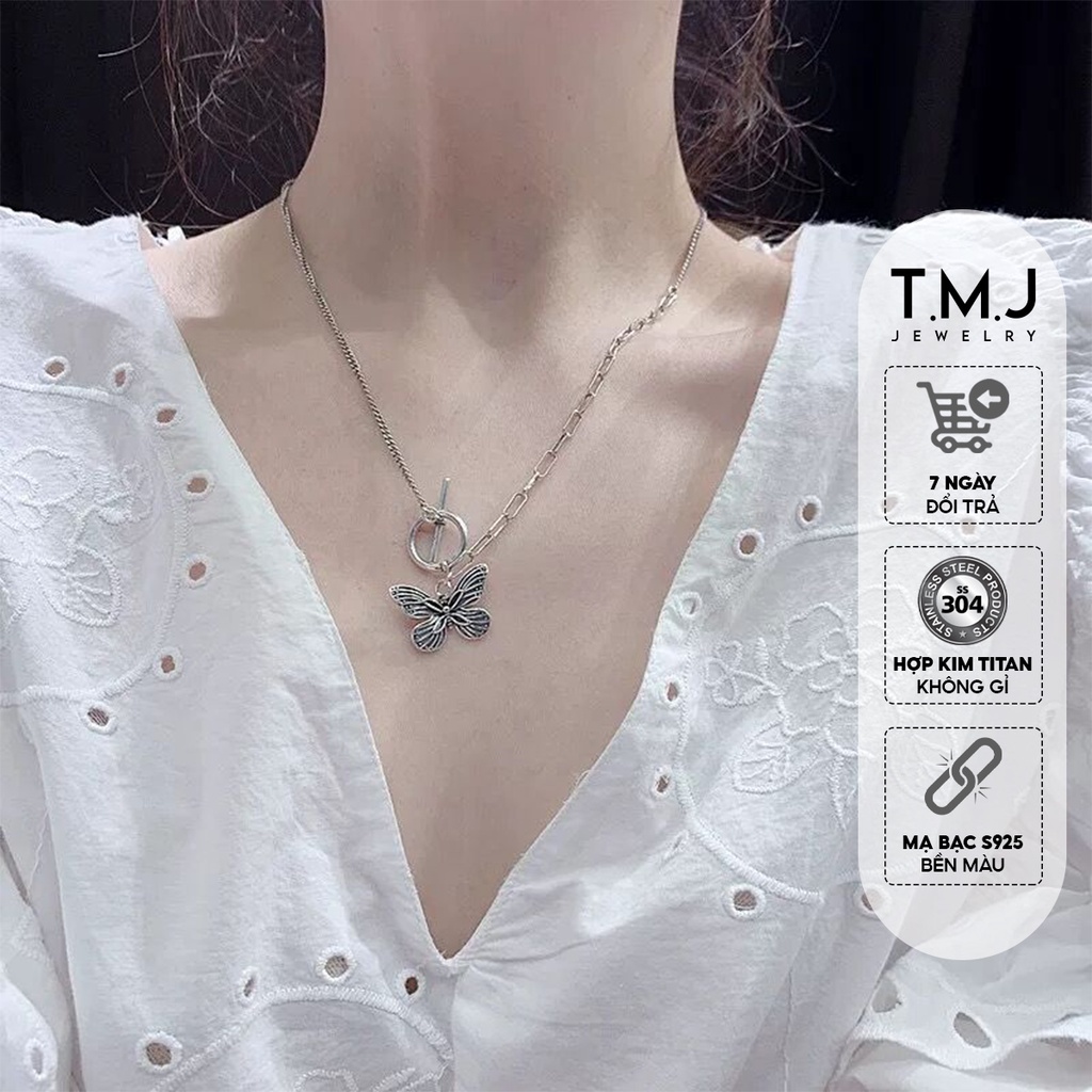 Vòng cổ vòng tay TMJ hoạ tiết hình bướm màu silver phong cách retro Hàn Quốc - vc01