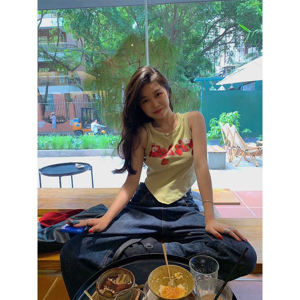 2021 mùa hè sexy áo vest nữ in hình nhỏ