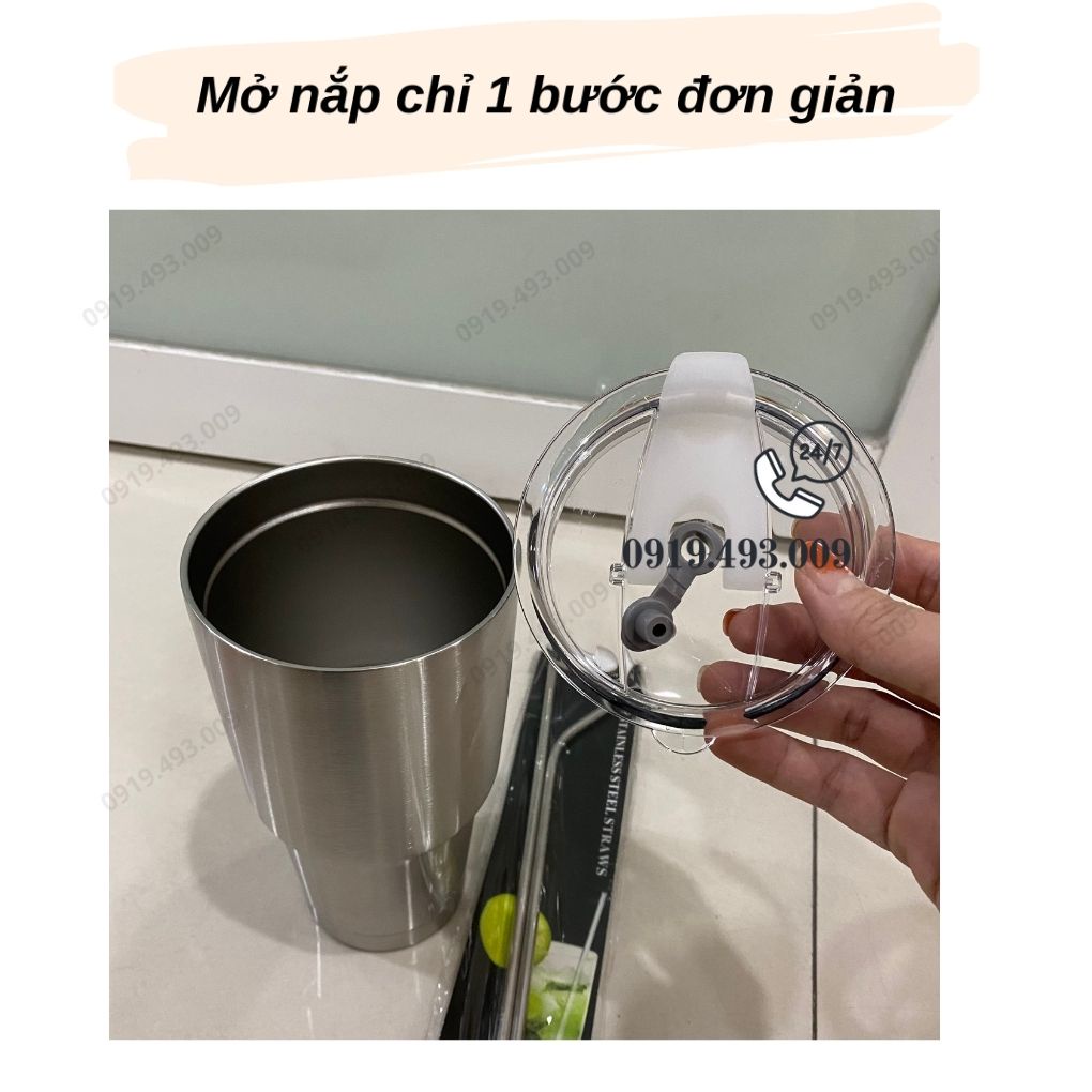 Ly Giữ Nhiệt Thái Lan, bình giữ nhiệt inox 304 Tặng Kèm Ống Hút Inox+Túi+ Nắp Chống Tràn+ Cọ Rửa