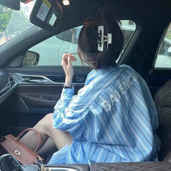 Áo Sơ Mi Dài Tay Dáng Rộng Họa Tiết Kẻ Sọc In Chữ Phong Cách Hàn Quốc Thời Trang Mùa Thu Hàng Mới