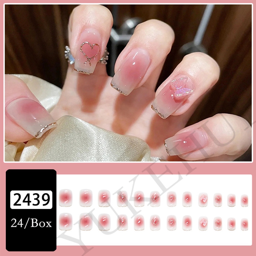 Bộ 24 Móng Tay Giả Ngắn 2439 Dạng Nhấn Chất Lượng Cao