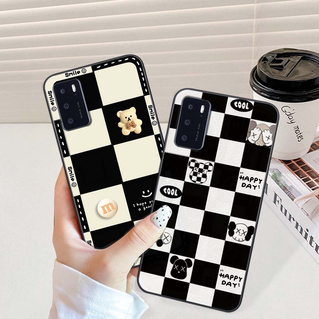 Ốp Oppo A16 gấu Bear rick caro vuông thời trang siêu đẹp