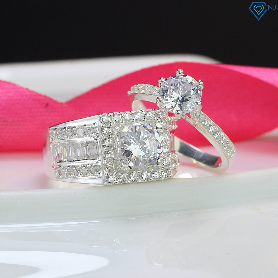 Nhẫn đôi nam nữ đính đá bạc thật đính đá khắc tên ND0481 - Trang sức TNJ