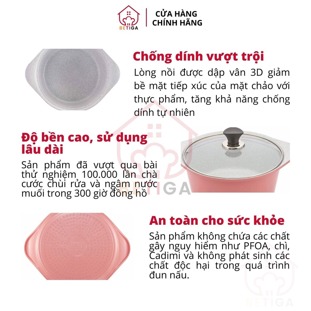 Nồi bếp từ đúc Ceramic chống dính vân đá hồng pastel Green Cook GCS02