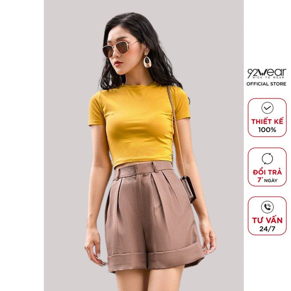 Áo thun cotton nữ 92WEAR phông ngắn body co giãn ATA1442