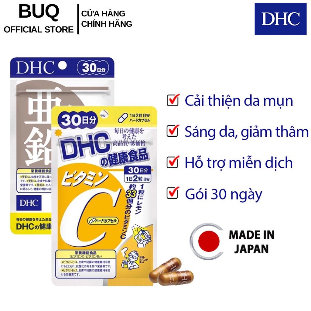 Combo Viên uống DHC Ngừa mụn Mờ thâm 30 Ngày Kẽm 30 Viên gói & Vitamin C