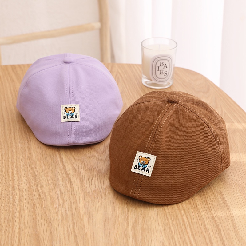 Mũ Beret Bằng Vải Họa Tiết Gấu Dễ Thương Bắt Mắt Sành Điệu