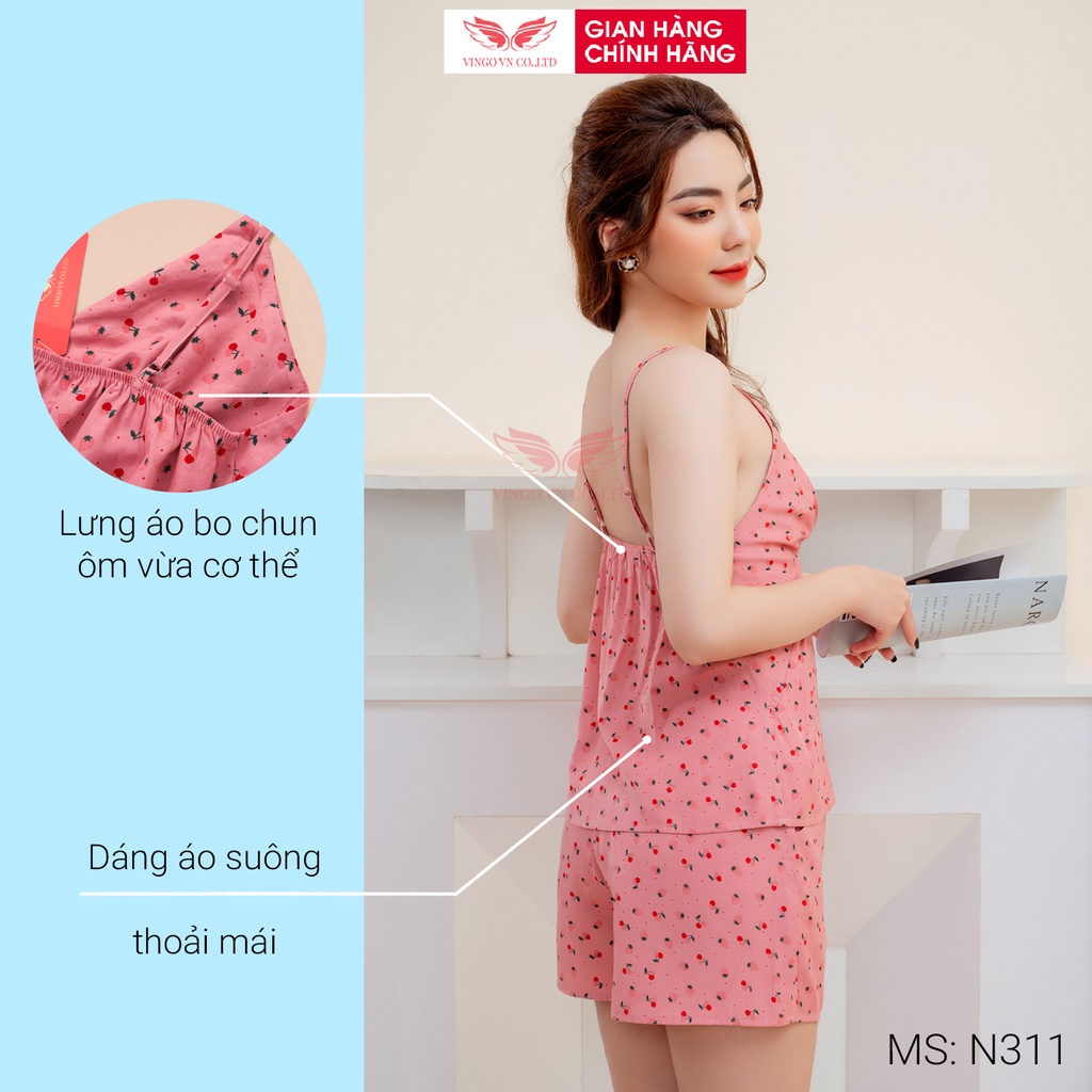 Đồ ngủ nữ 2 dây mặc nhà dễ thương VINGO chất tơ đũi mềm mát áo hai dây quần cộc nhiều màu mặc mùa Hè N311 VNGO