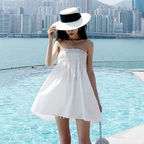 Đầm Cổ Yếm Lưng Cao Thời Trang Mùa Hè Phong Cách Hàn Quốc Mới Cho Nữ