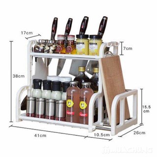 Kệ Đựng Gia Vị Nhà Bếp 2 Tầng Chữ H Kèm Khay Để Thớt