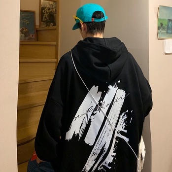 Áo khoác hoodie dáng rộng in hình graffiti thời trang Nhật nam tính