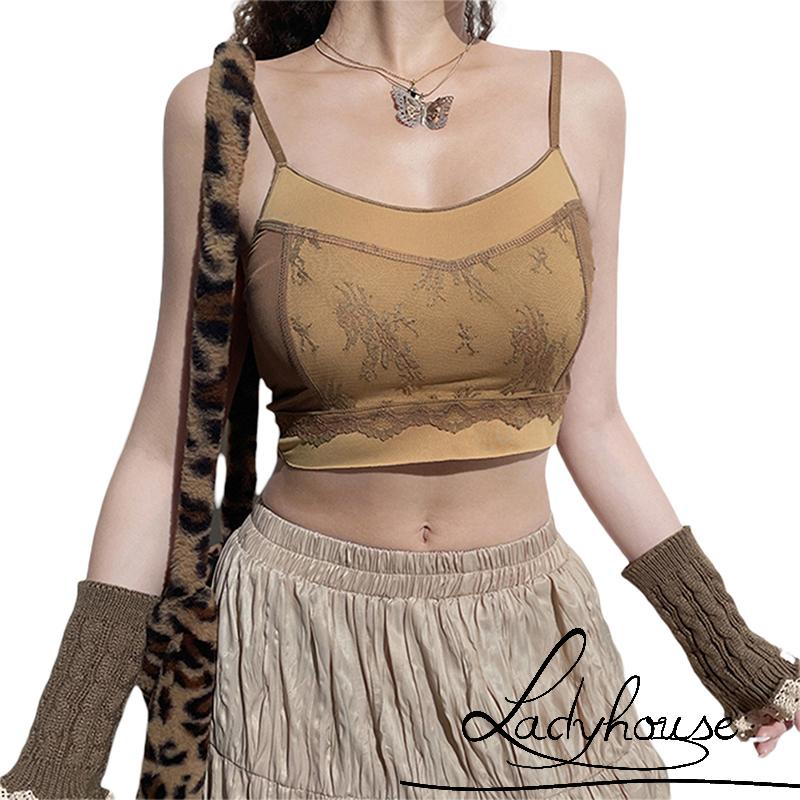 Áo croptop hai dây cổ chữ V phối ren dáng ôm dành cho nữ