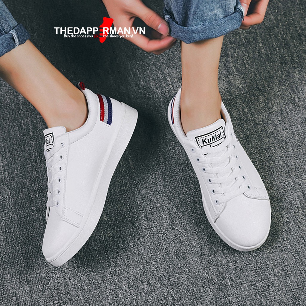 Giày thể thao sneaker nam THEDAPPERMAN TDM7635 chất liệu da, đế cao su nhiệt, siêu êm, phù hợp chạy bộ, màu trắng gót đỏ