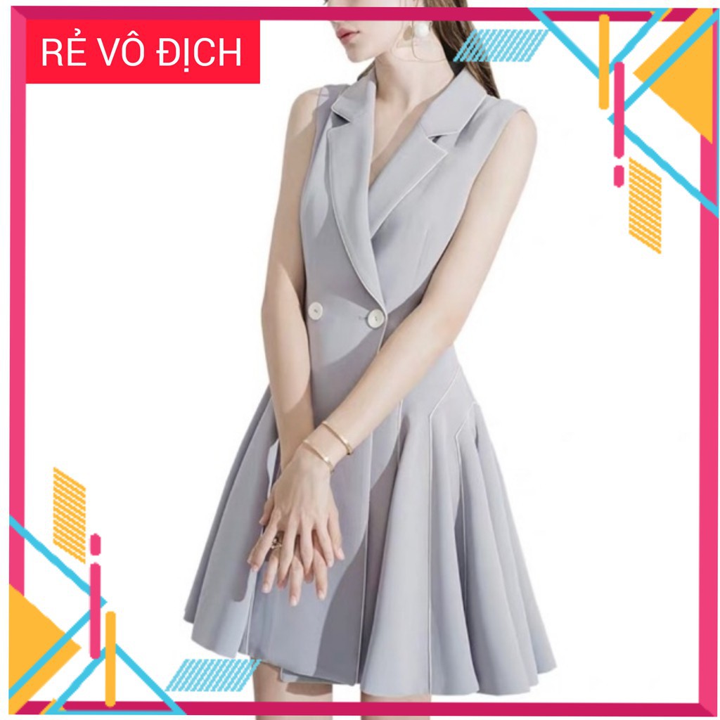 Đầm xoè nữ cổ vest màu xám | BigBuy360 - bigbuy360.vn