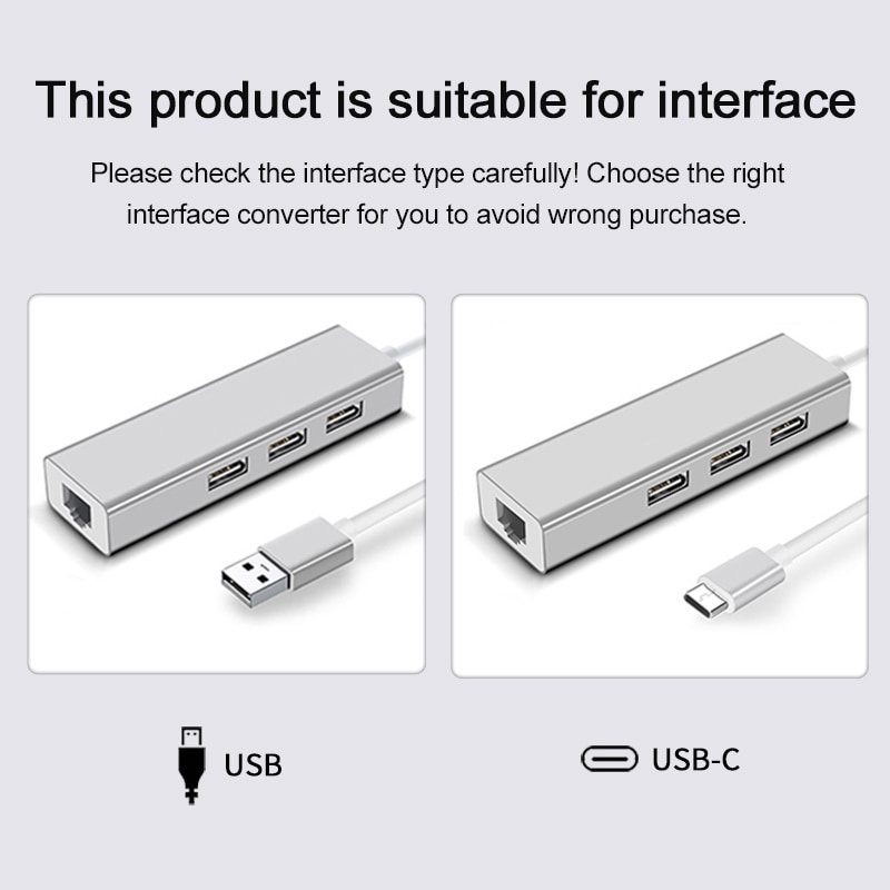 Adapter Chuyển Đổi USB C Sang USB 3.0 2.0 RJ45 HUB 100 / 1000Mbps Cho Macbook Windows Laptop