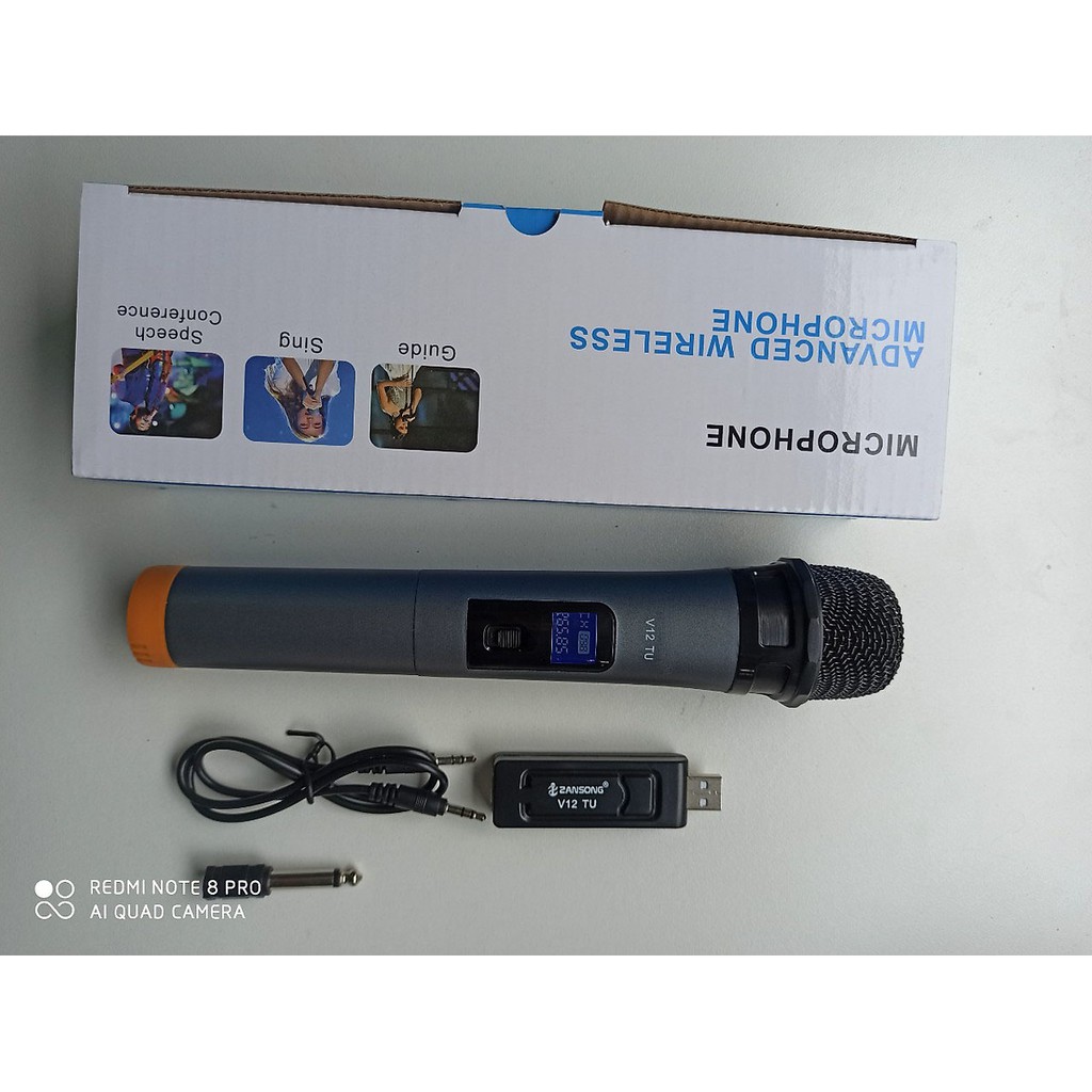 [Mã ELFLASH5 giảm 20K đơn 50K] Bộ micro UHF dùng cho loa kéo , dàn âm thanh , hát karaoke V12 ( Hàng nhập khẩu )