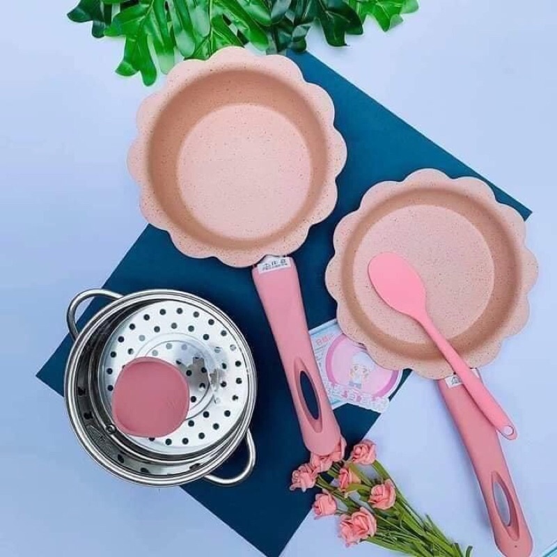 bộ nồi chảo đá hình hoa cho bé ăn dặm 16cm