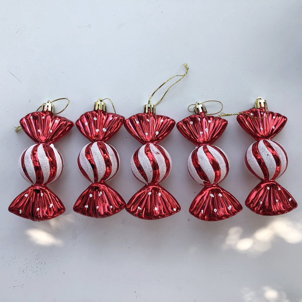 Combo 5 quả châu kẹo phủ nhũ lấp lánh treo cây thông Noel trang trí vòng nguyệt quế giáng sinh