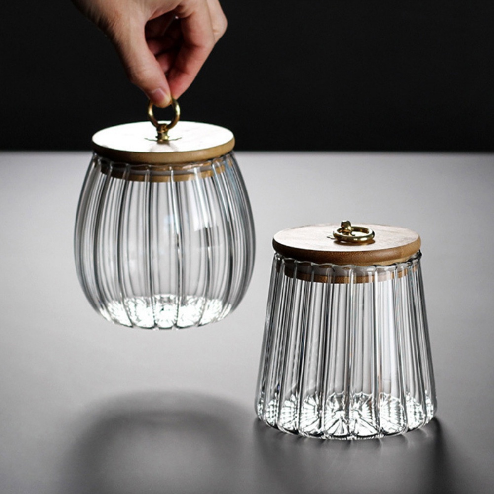Lọ Thủy Tinh 750ML Có Nắp Đậy Với Viền Đồng Họa Tiết Sọc