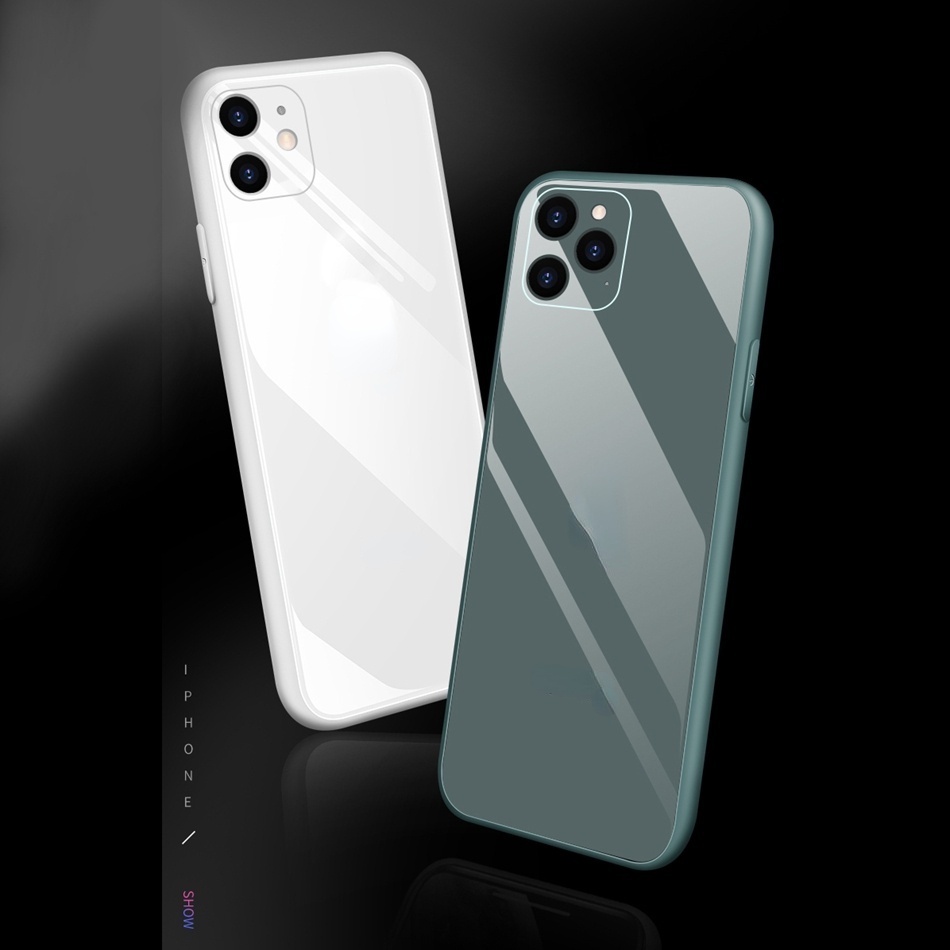 Ốp lưng cứng mặt kính cường lực bảo vệ camera cho compatible for IPhone 11 pro X XR X