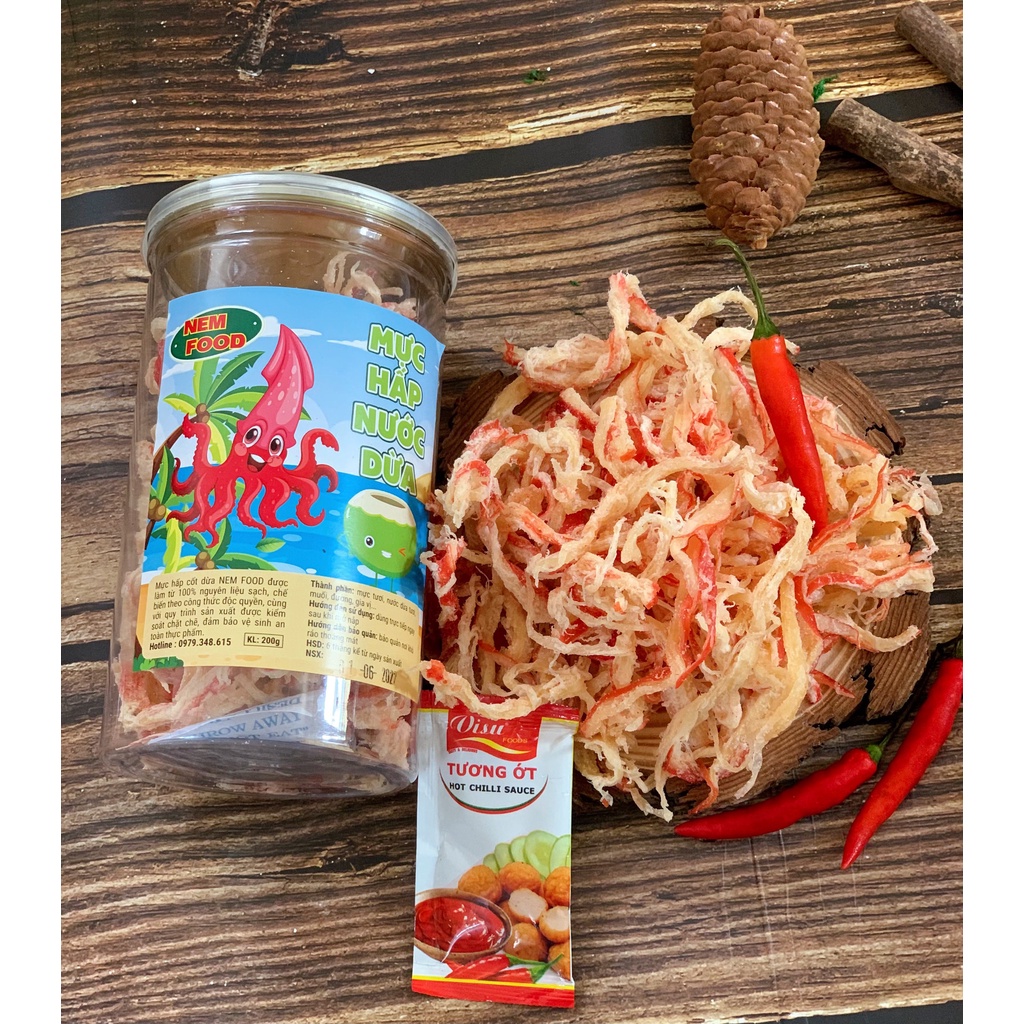 Mực Hấp Cốt Dừa NEM FOOD Hũ pet 200g Loại Ngon Đồ Ăn Vặt Hà Nội