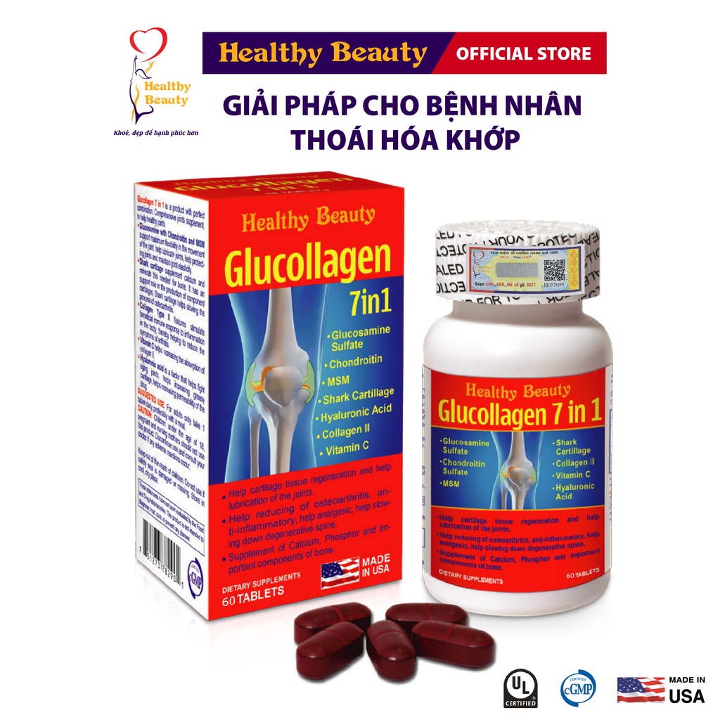 Glucollagen 7 in 1 Healthy Beauty - Viên Uống Giảm Triệu Chứng Đau Của Bệnh Viêm Khớp, Thái Hóa Khớp, Cột Sống