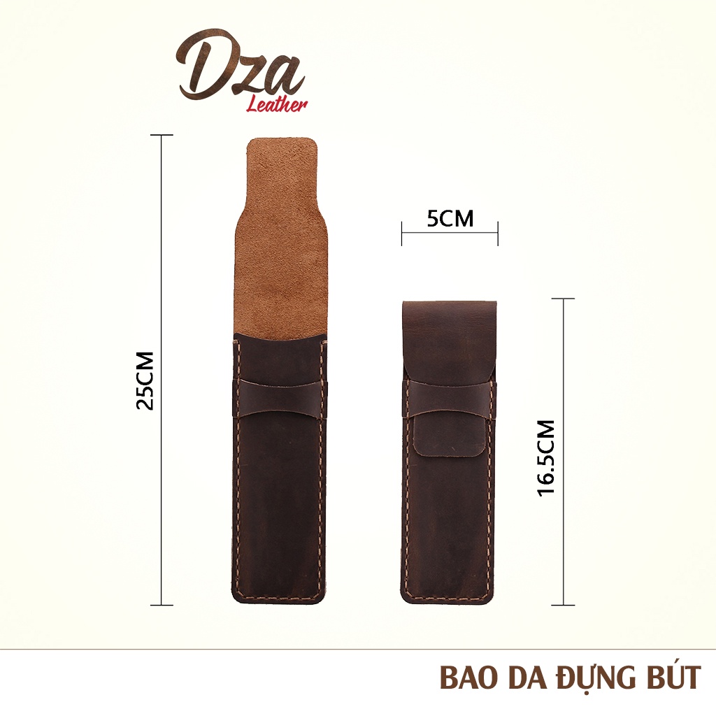 Bao da đựng bút cao cấp da bò sáp Dza leather kiểu dáng hiện đại, phong cách vintage