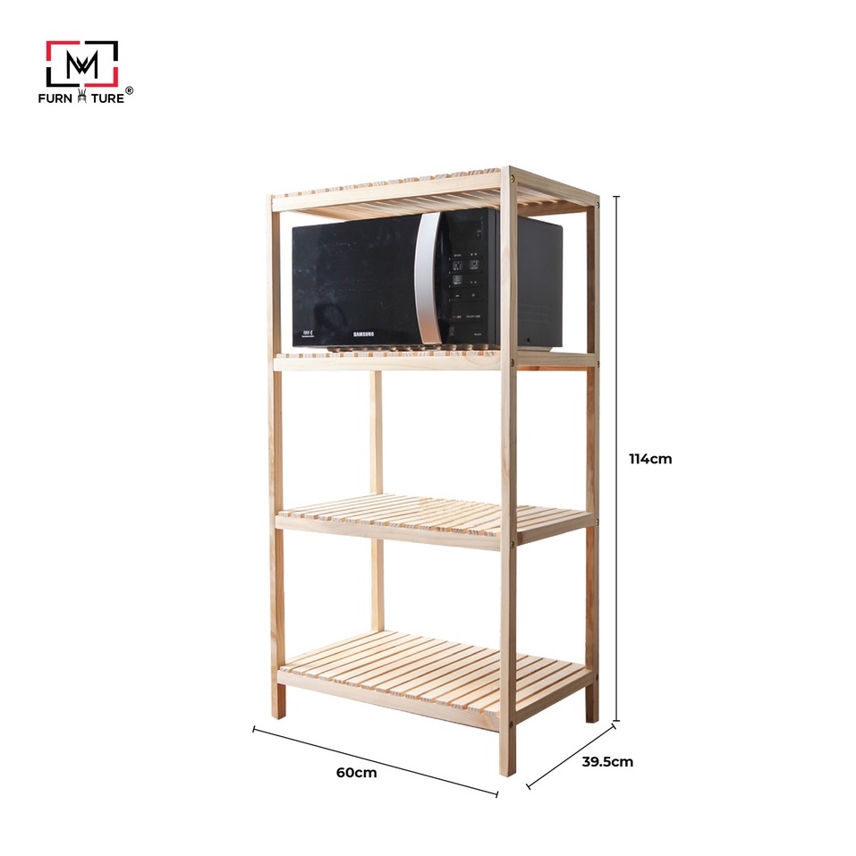 Kệ để lò vi sóng 4 tầng lắp ráp màu đen phối gỗ thương hiệu MW FURNITURE - Nội thất căn hộ