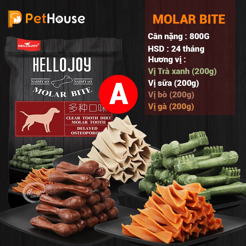 Xương gặm sạch răng Hello Joy 8 vị (800g) Bánh thưởng cho chó mèo thú cưng