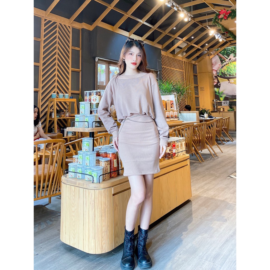 Đầm thun body lệch vai