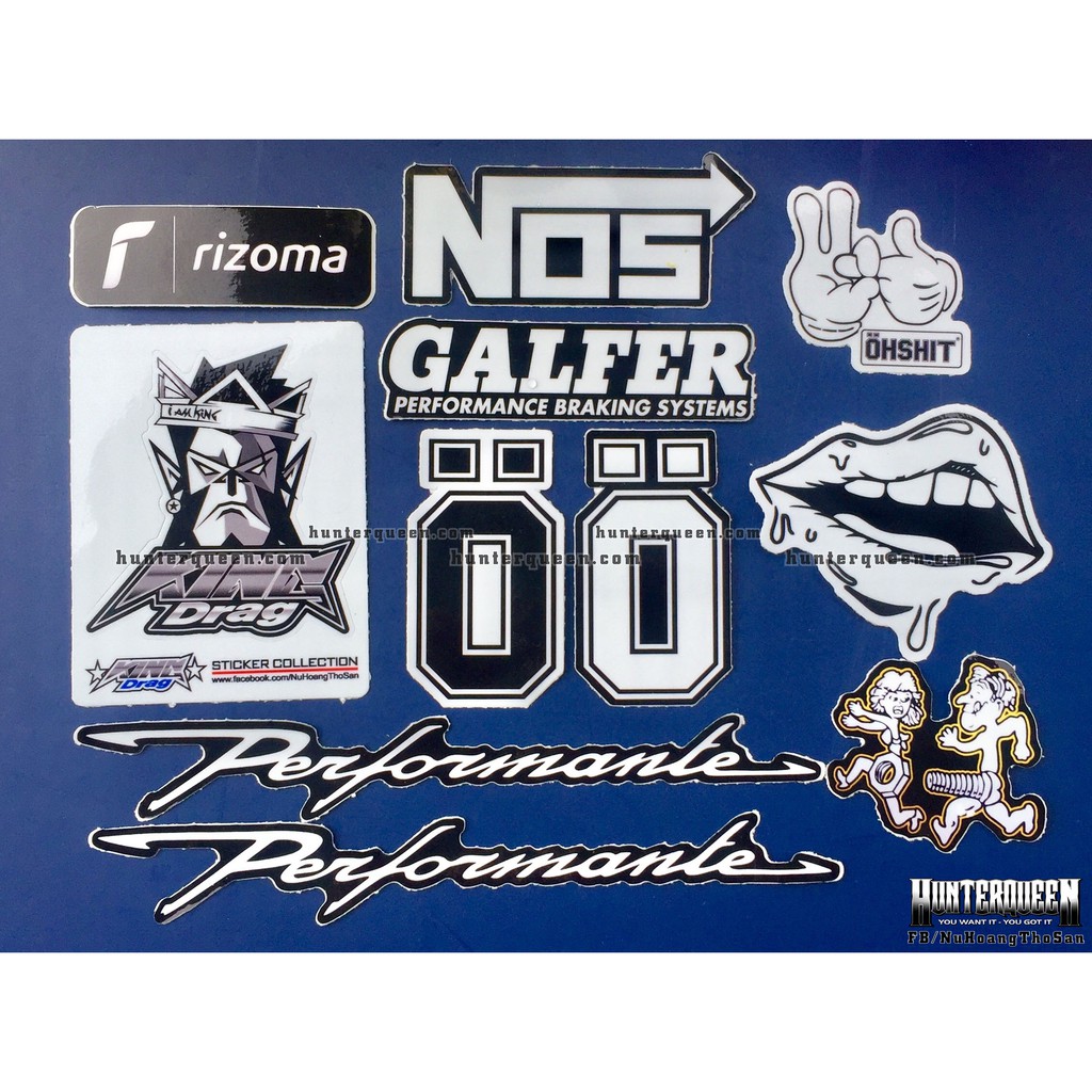 Bộ 11 logo trắng đen, decal dán xe máy, nón bảo hiểm... Sticker chống nước, bền màu. Hình dán đẹp