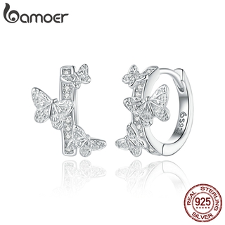 Bamoer bông tai bạc 925 hình bươm bướm đính đá cz bse445