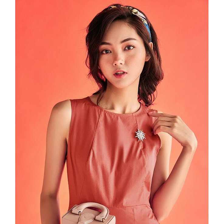 Ghim Cài Khăn Choàng Lụa Hình Bông Tuyết Ngôi Sao Bát Giác Màu Vàng Kim Phong Cách Dongdaemun Corsage Cá Tính Dễ