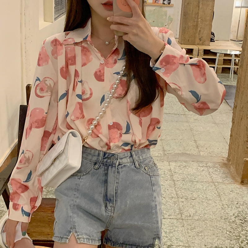 SUXI Áo Sơ Mi Voan Tay Dài In Họa Tiết Độc Đáo Phong Cách Retro Hợp Thời Trang